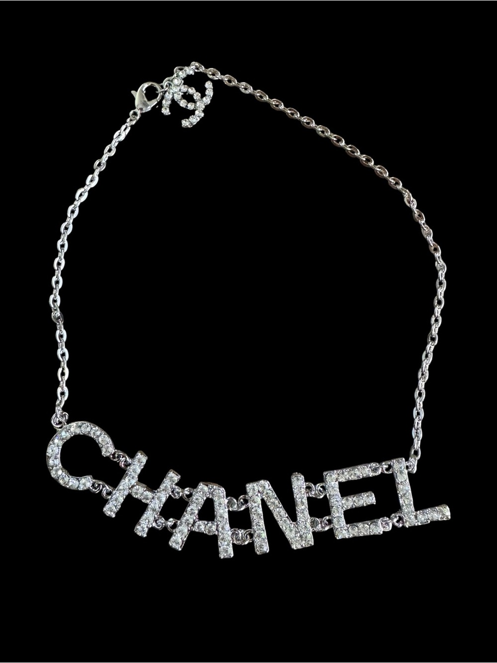 Silver Crystal Letter Necklace - Silver Logo